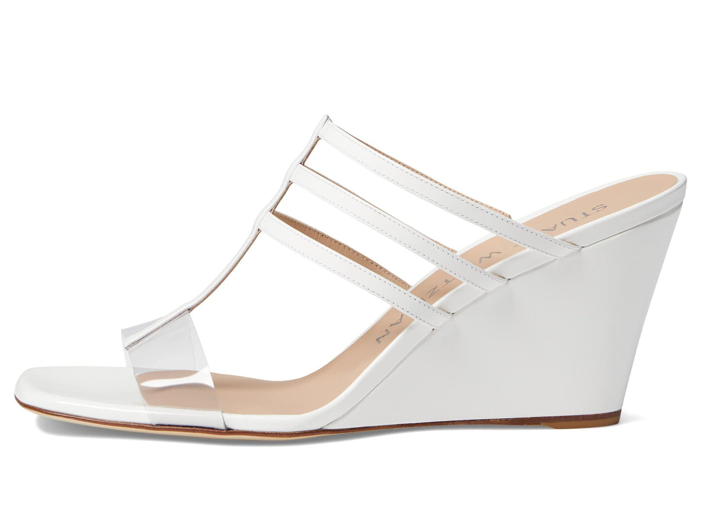 Stuart Weitzman Deco 85 Wedge Heels for Women - Slip on Style with Square Toe Construction, Chic and Gorgeous Wedge Heels White/Clear 10.5 B