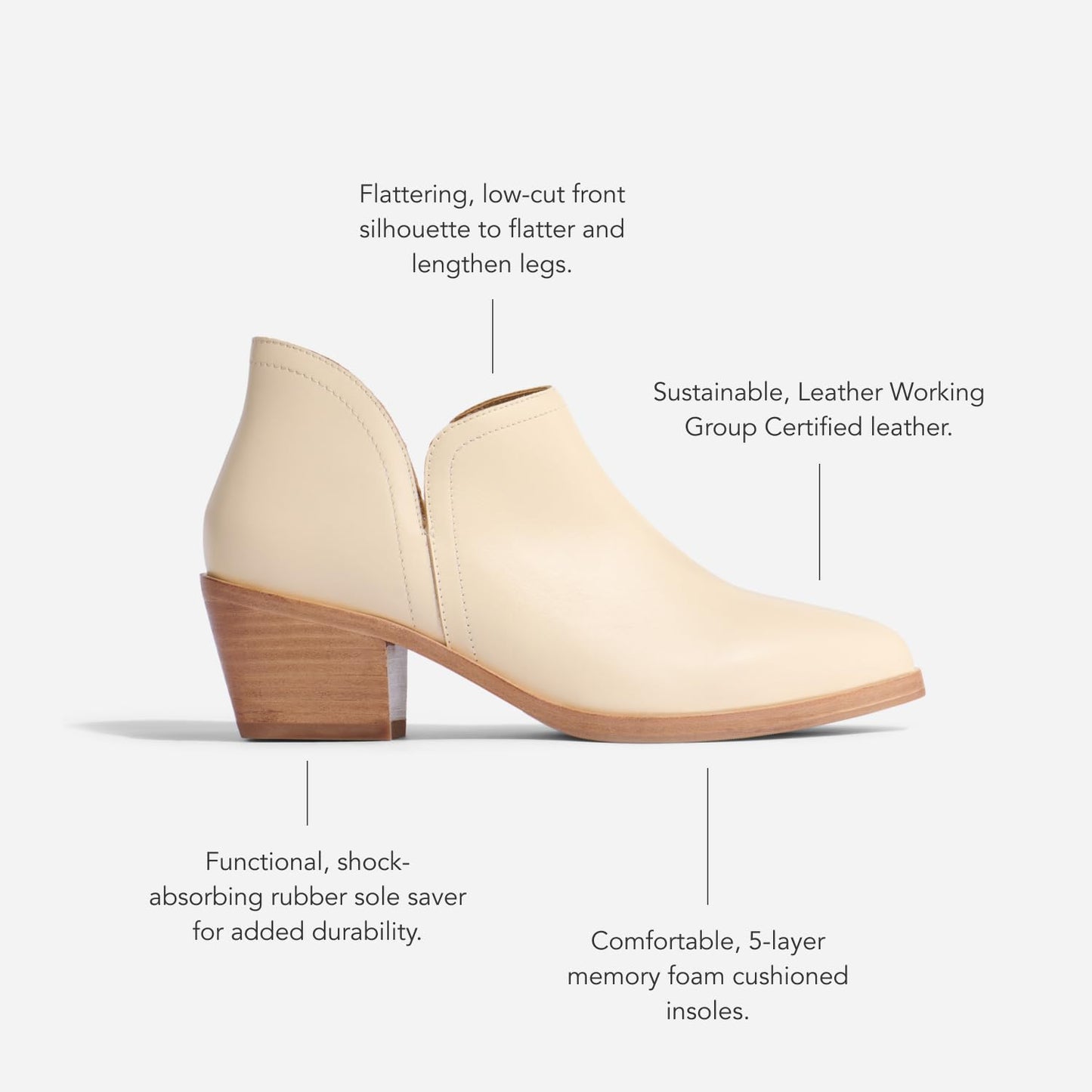 Nisolo Mia Ankle Bootie - Water Resistant Leather, Versatile V-cut Design, Cushioned 5-Layer Memory Foam Insoles, Dress Up or Down, Ankle Height Women's Boots, Bone (True to Size)