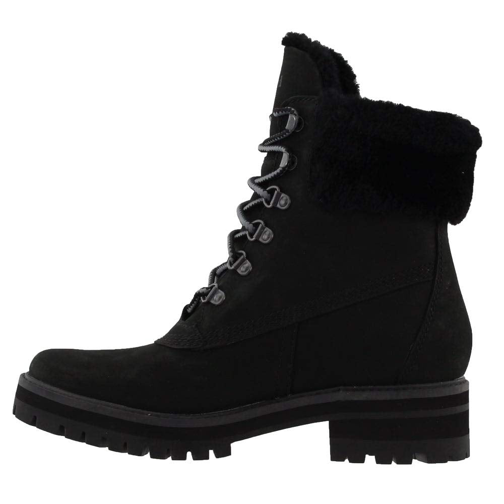 Timberland Women's Courmayeur Valley Waterproof 6in with Shearling Fashion Boot Black Nubuck 7.5 M US