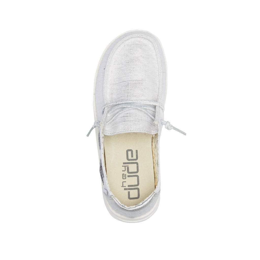 HEYDUDE Girl's Wendy Toddler Star Sliver Size 8 | Girl’s Shoes | Girl’s Lace Up Loafers | Comfortable & Light-Weight