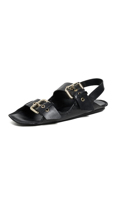 Free People Women's Blossom Buckle Sandals, Black, 9.5 Medium US