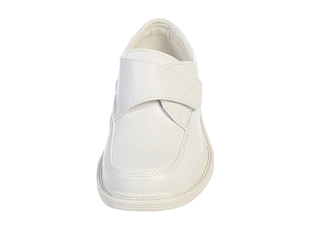 Boys Matte Dress Shoes w/ Hook and Loop Fastener Strap White 13Y