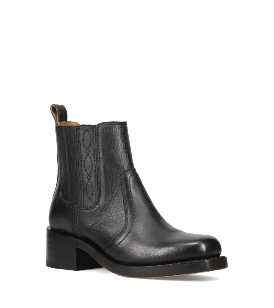 Frye Campus Chelsea Ankle Boots for Women - Leather-Lined 5.75" Booties for Women - Square Toe Boots - Chunky Heel Booties with 1.7.5" Block Heel - Slip-on Design - Black - Crust Veg - 9