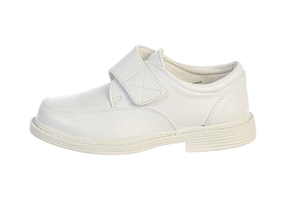 Boys Matte Dress Shoes w/ Hook and Loop Fastener Strap White 13Y