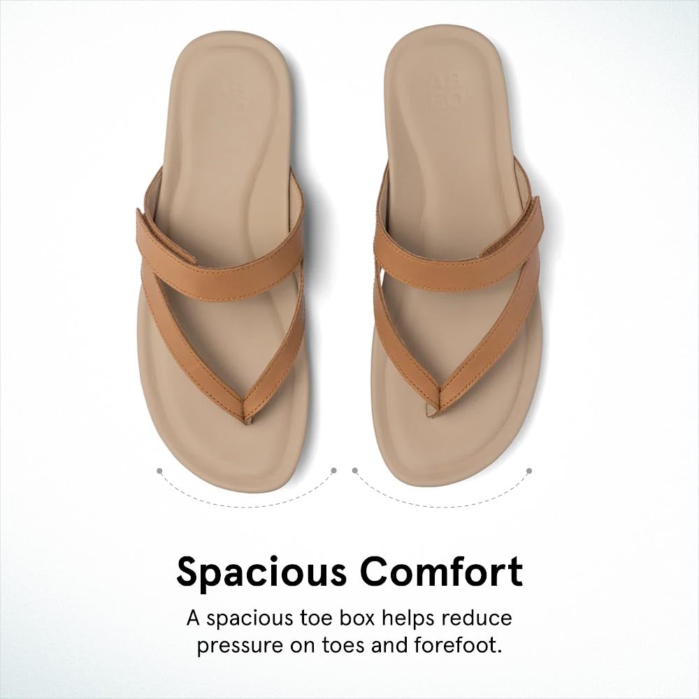 ABEO Oasis Thong Sandals For Women | Arch Support Sandals | Built-In Orthotic Insole | Plantar Fasciitis Pain Relief Almond, 10 Medium
