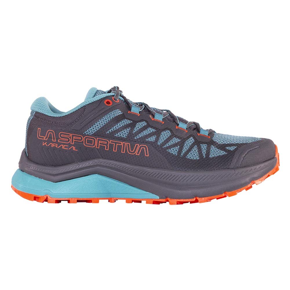 La Sportiva Womens Karacal Trail Running Shoe, Carbon/Lagoon, 8.5