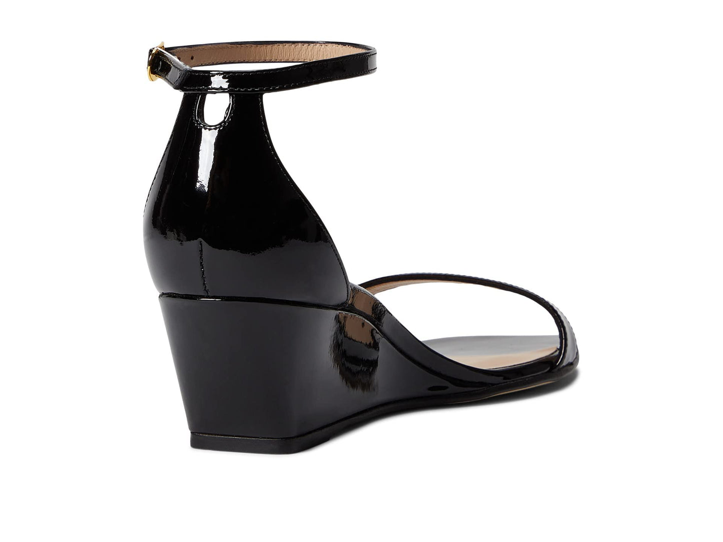 Stuart Weitzman Nudistcurve 50 Wedge Heels for Women - Leather Upper, Square-Toe with Thin Strap, and Adjustable Ankle Strap Black 10 B