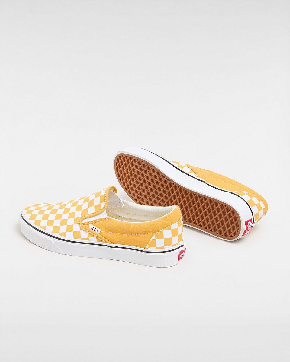 Vans Men's Classic Slip On Sneaker, Color Theory Checkerboard - Golden Glow, Size 10