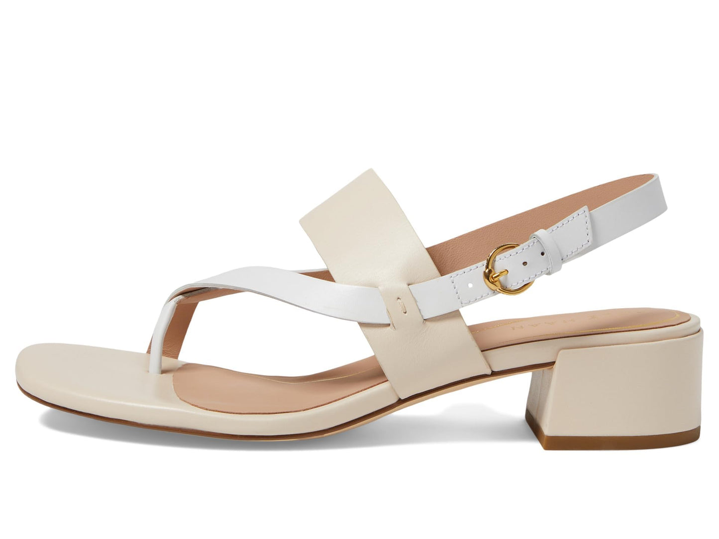 Cole Haan Womens Anica Lux Block Heel, Sandollar/White Leather, 6.5-B US