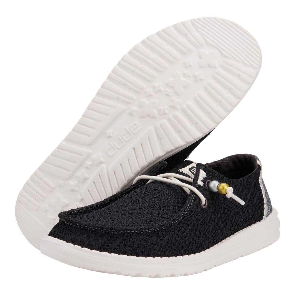 HEYDUDE Women's Wendy Boho Crochet Black Size 5 | Women's Shoes | Women Slip-on Loafers | Comfortable & Light-Weight