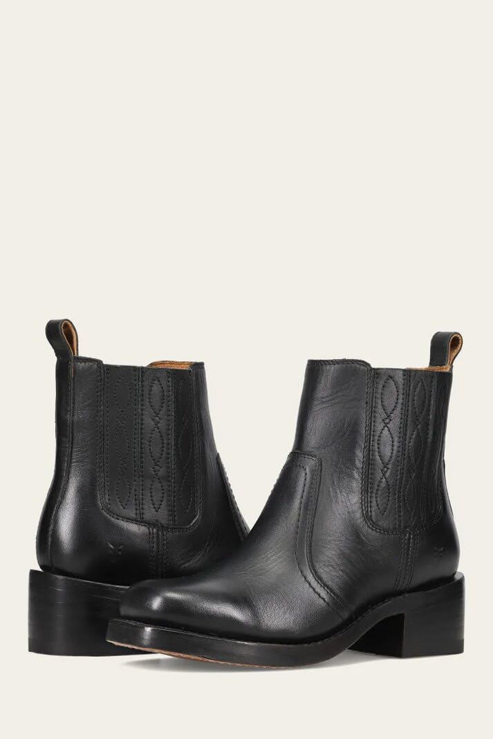 Frye Campus Chelsea Ankle Boots for Women - Leather-Lined 5.75" Booties for Women - Square Toe Boots - Chunky Heel Booties with 1.7.5" Block Heel - Slip-on Design - Black - Crust Veg - 9