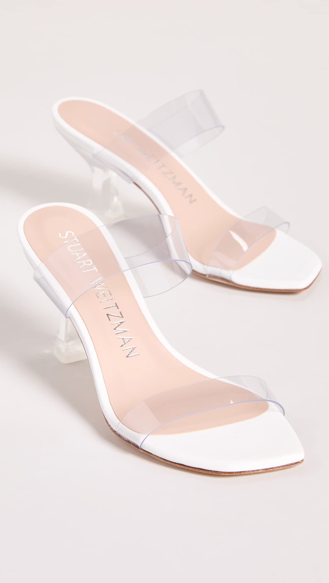Stuart Weitzman Kristal Clear Sandal for Women - Synthetic Upper, Leather lining, sole, and insole Stylish Dress Shoes - Clear/White 5.5 B