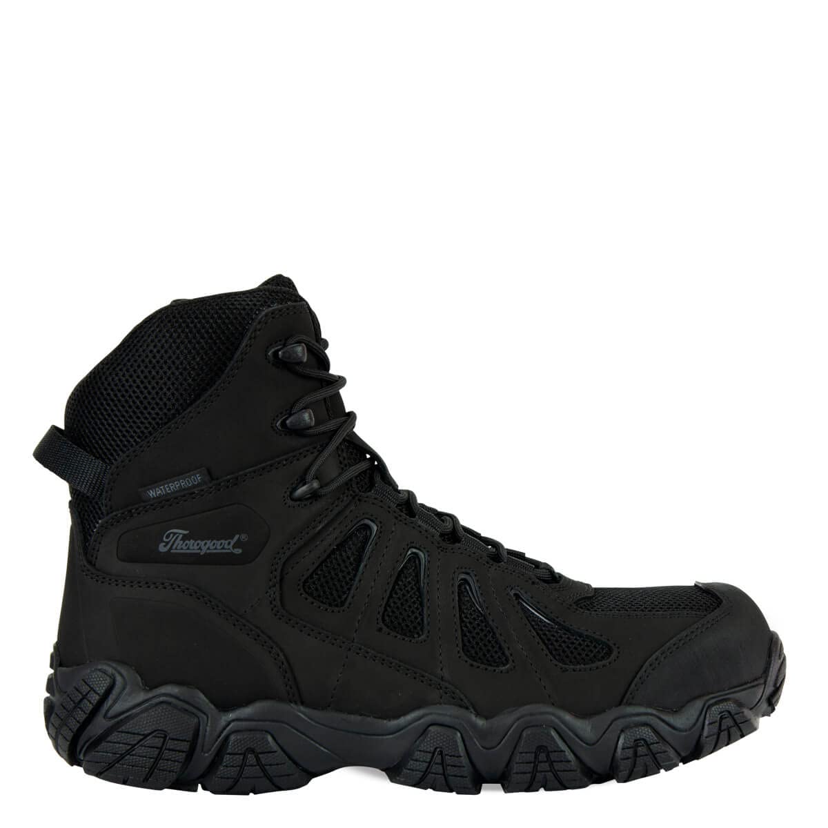 Thorogood Crosstrex 6 Waterproof Side-Zip Tactical Hiking Boots for Men - Lightweight Premium Leather and Breathable Nylon with BBP Membrane and Traction Outsole, Black/Grey - 11 M US