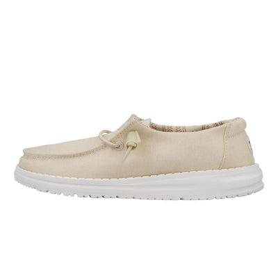 HEYDUDE Girl's Youth Wendy Stretch Canvas Slip On Shoe, Off White Size 6 | Easy On Elastic Laces, Lightweight for School and Play