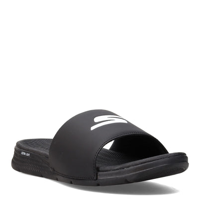 Skechers Men's Go Consistent Slide Sandals – Athletic Beach Shower Shoes With Foam Cushioning, Black/White, 9