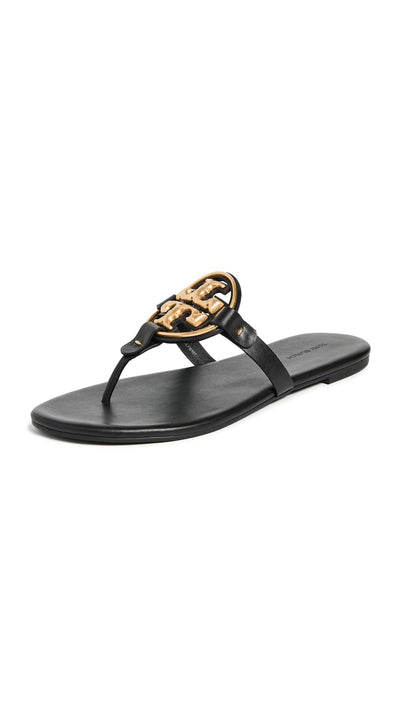 Tory Burch Women's Metal Miller Soft Sandals, Perfect Black/Gold, 7 Medium US