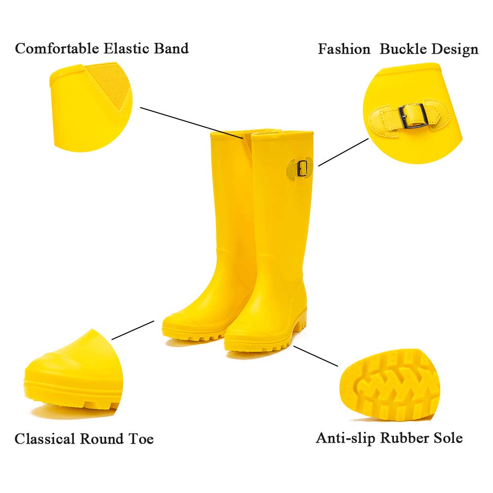 DKSUKO Rain Boots for Women Waterproof Elastic Wellington Boots (7 B (M) US, Yellow)