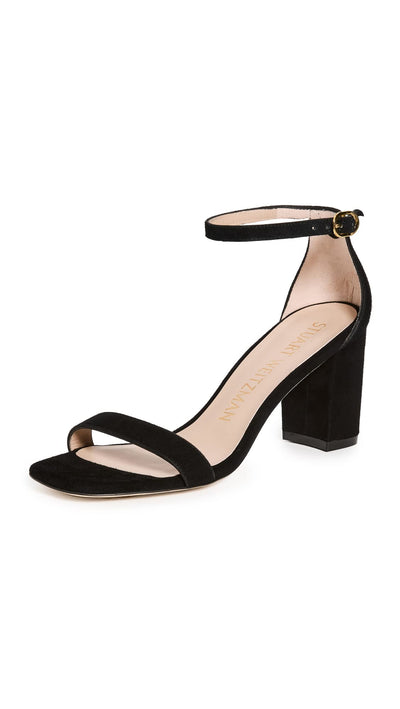 Stuart Weitzman Women's 75mm Nudist Curve Block Sandals, Black, 6 Medium US