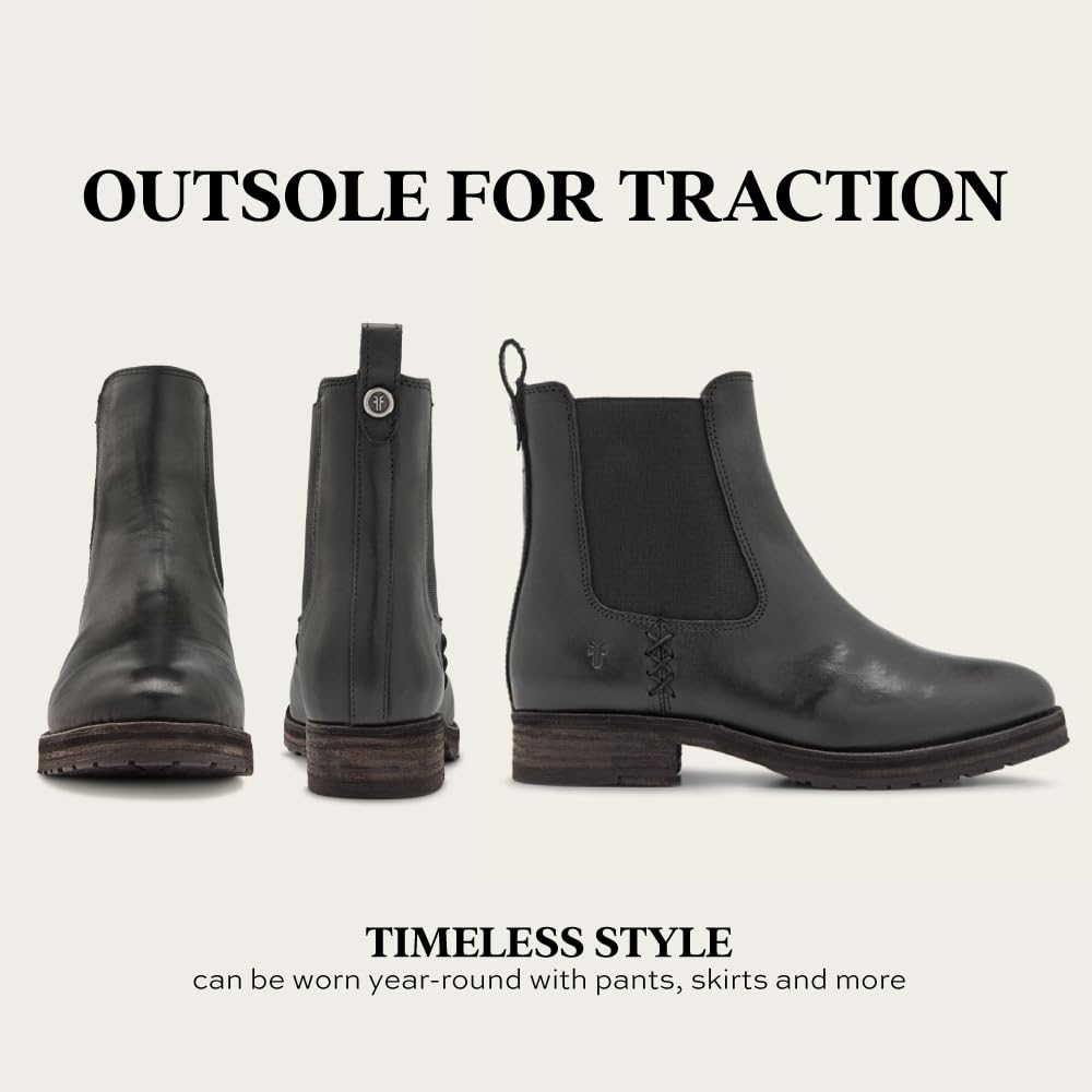 Frye Melissa Double Sole Chelsea Boots for Women - Rugged and Comfortable Leather Lined Slip On Classics with Leather Outsole and Antique Metal Hardware, Black - 12 M