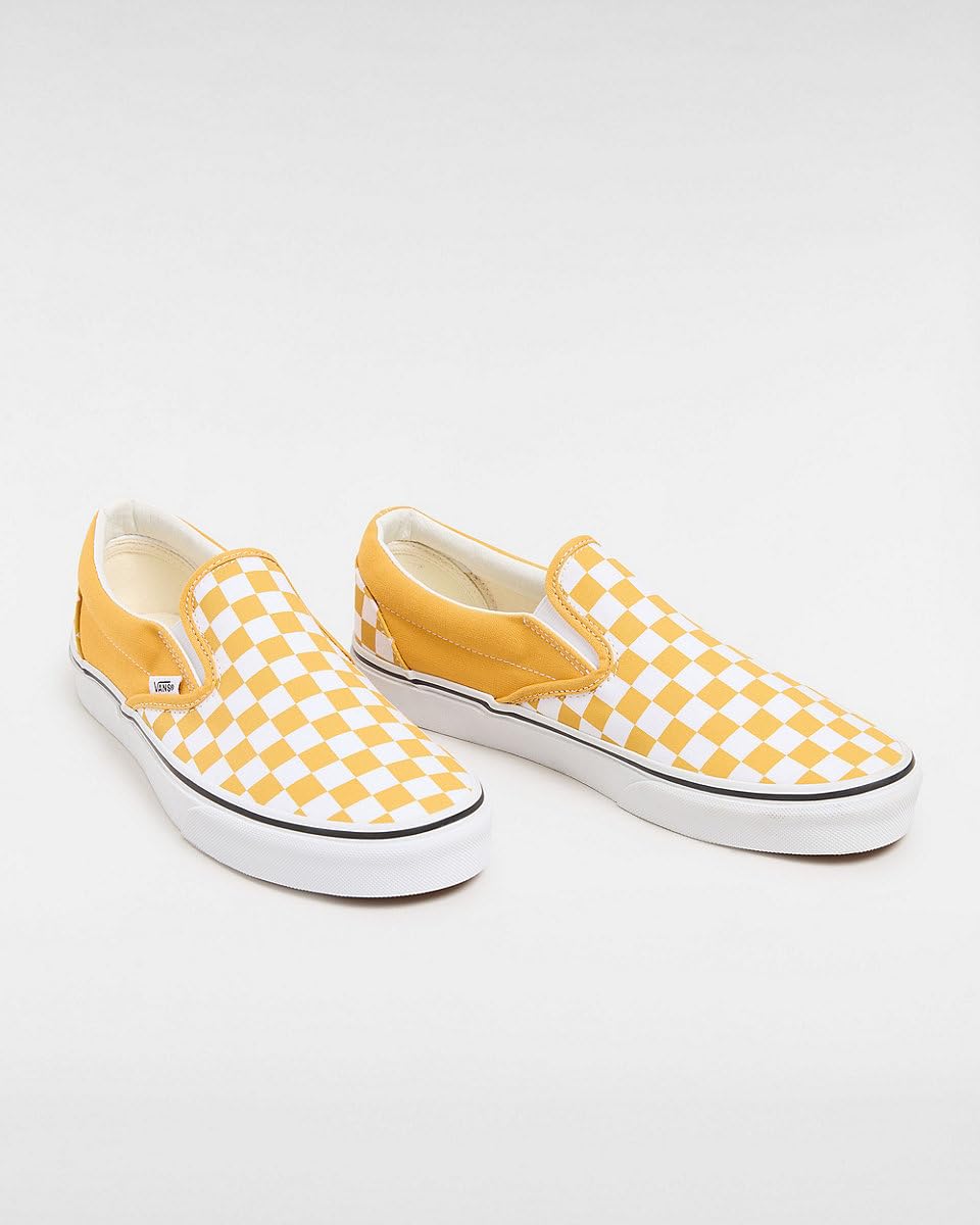Vans Men's Classic Slip On Sneaker, Color Theory Checkerboard - Golden Glow, Size 10