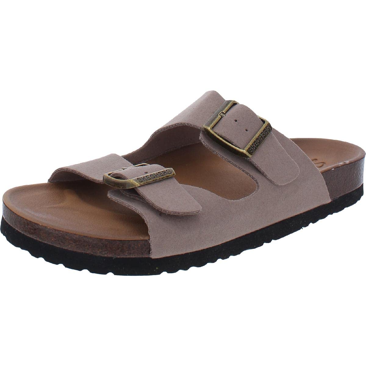 Skechers Womens Faux Suede Slip-On Footbed Sandals Taupe 9 Medium (B,M)