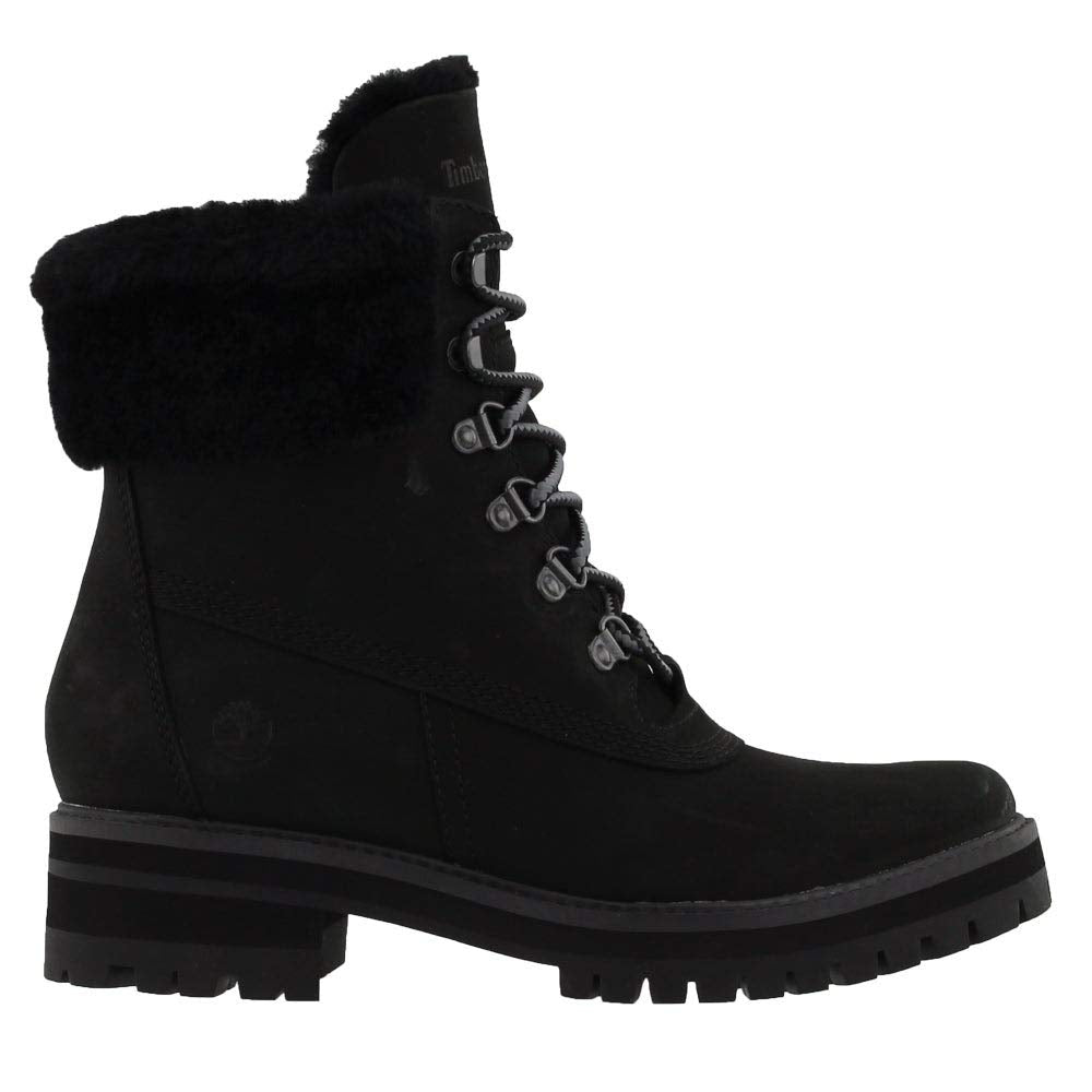 Timberland Women's Courmayeur Valley Waterproof 6in with Shearling Fashion Boot Black Nubuck 7.5 M US