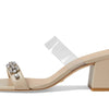 Stuart Weitzman Crystal Fleur 60 Slide Dune/Clear 10 B