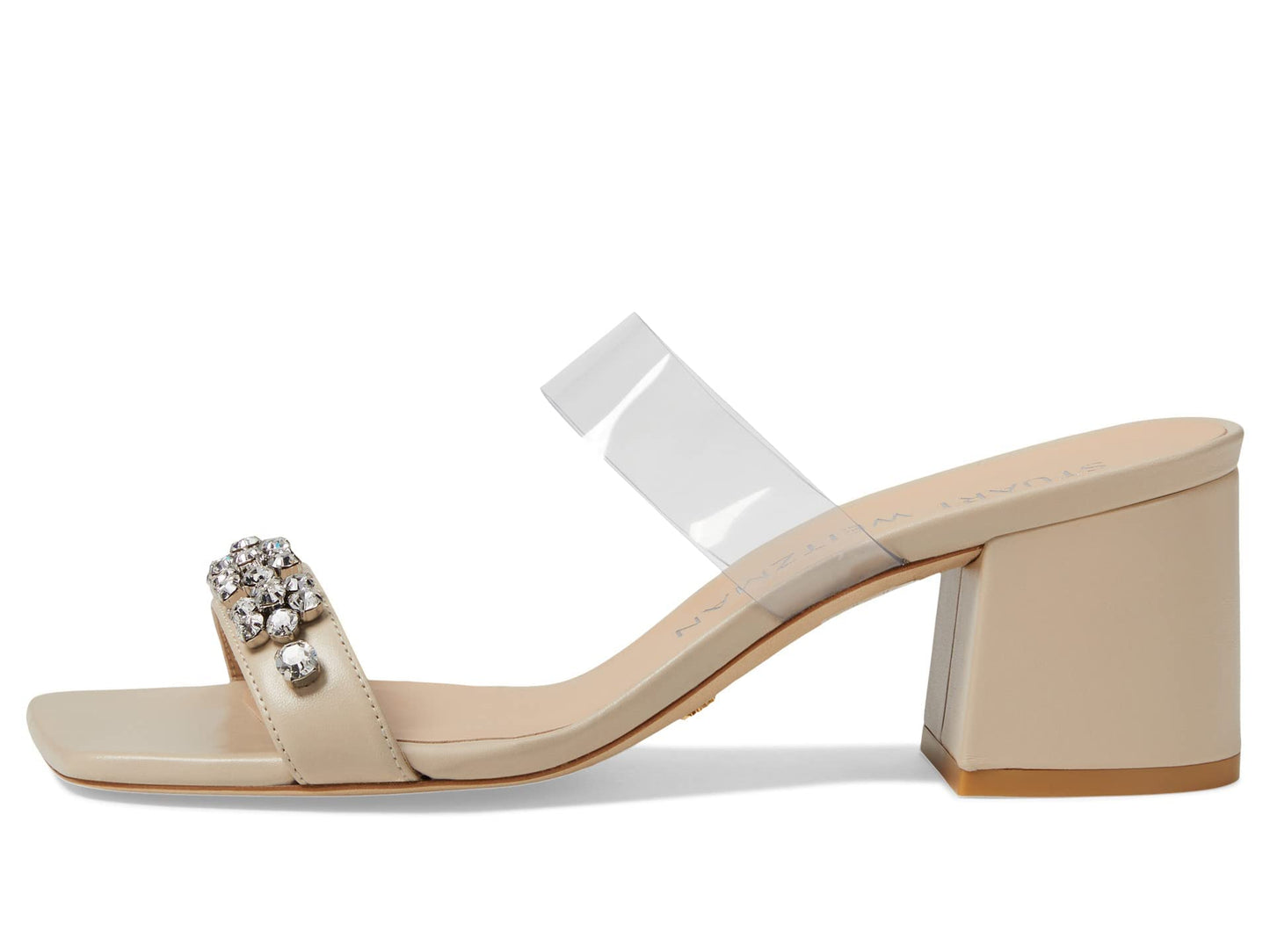 Stuart Weitzman Crystal Fleur 60 Slide Dune/Clear 10 B
