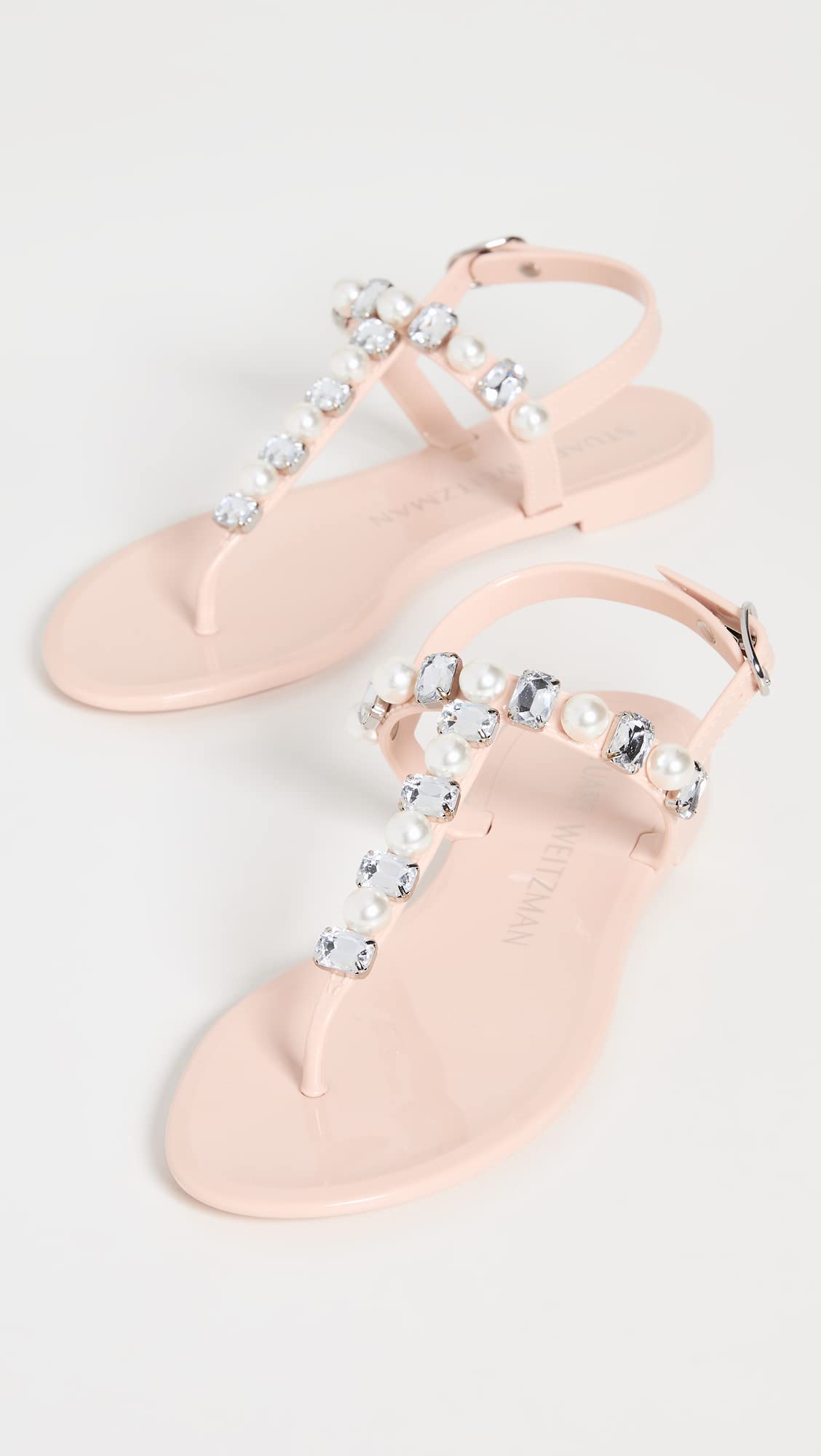 Stuart Weitzman Women's Goldie Crystal Jelly Sandals, Poudre, 9 Medium US