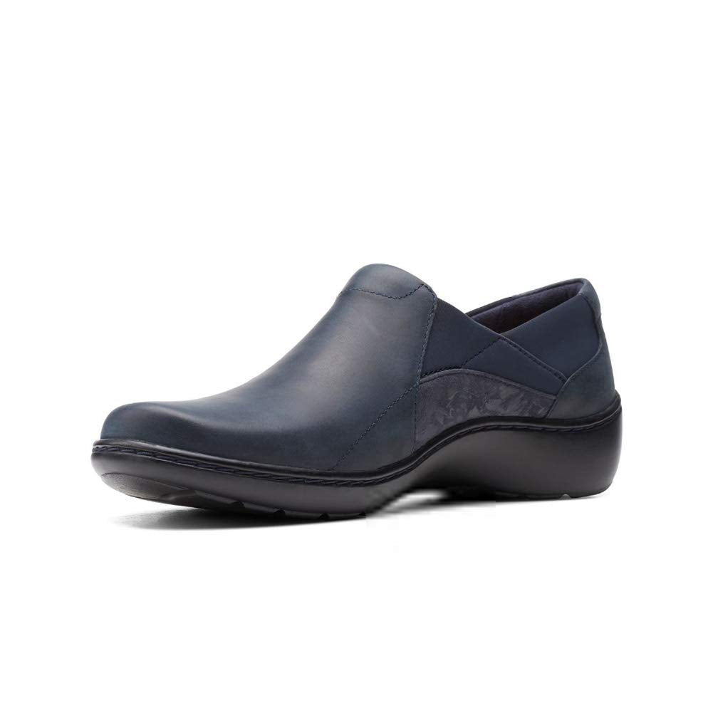 Clarks Cora Lilac Navy Leather/Textile Combination 8 B (M)