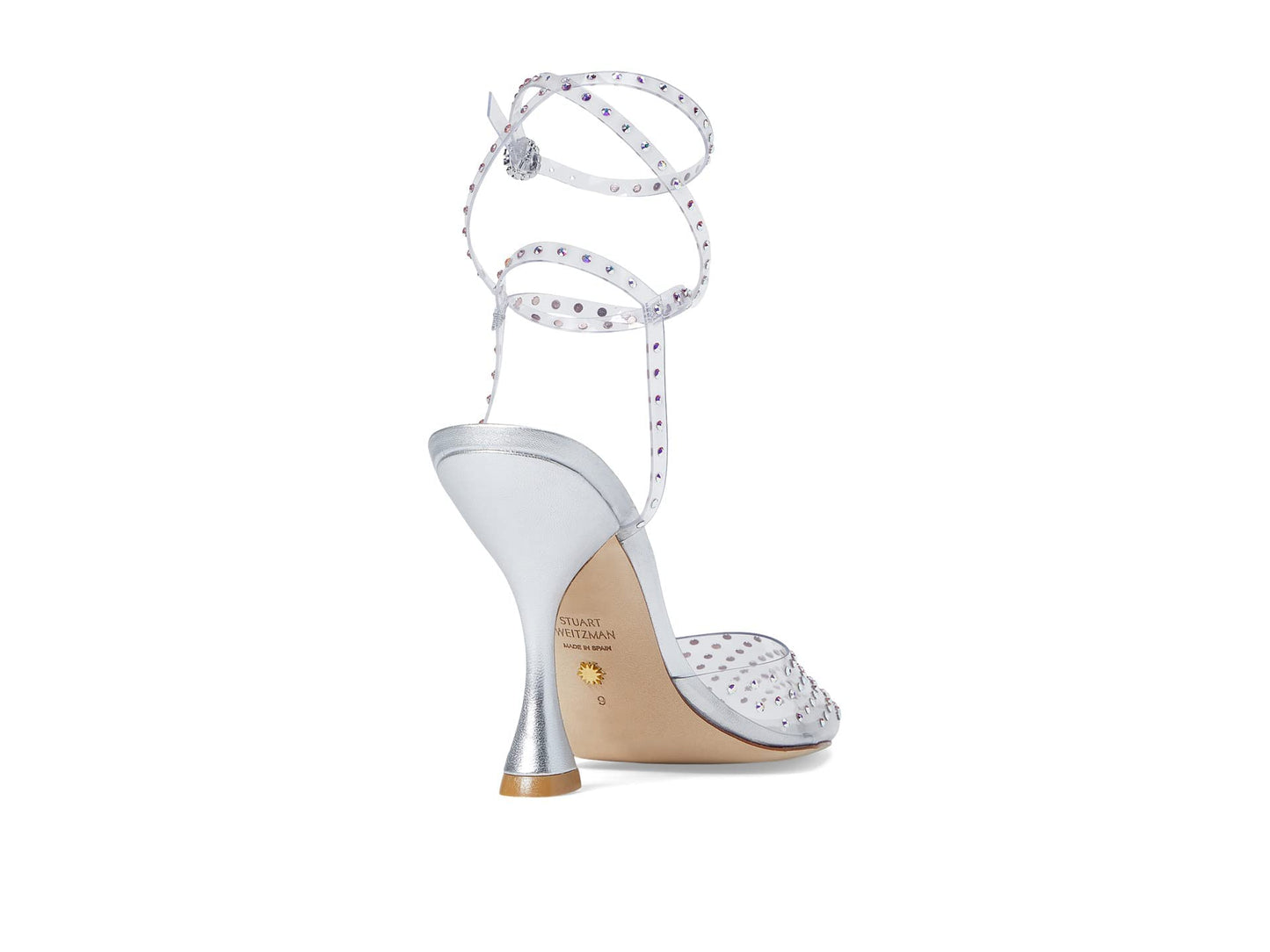 Stuart Weitzman Glam Xcurve 110 Wrap Pump Clear/Silver/Clear Aurora 5 B