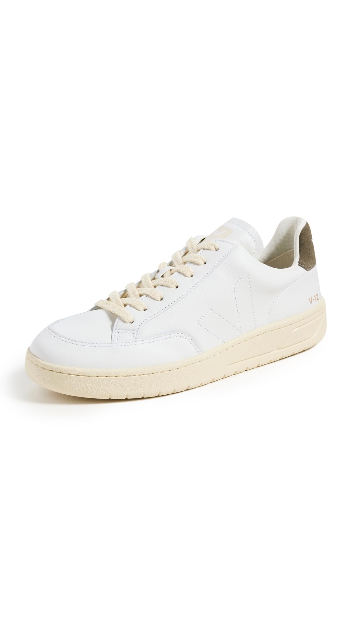 Veja Men's V-12 Stitch Sneakers, Extra White/Khaki, 12 Medium US