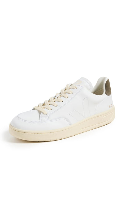 Veja Men's V-12 Stitch Sneakers, Extra White/Khaki, 12 Medium US