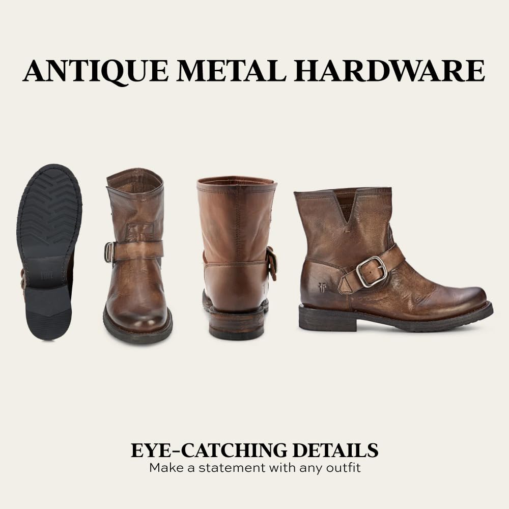 Frye 5 ¾” Veronica Booties for Women - Full-Grain Brush-Off Leather with Antique Metal Hardware and Rubber Outsole, Genuine Stitch Welt Construction, Slate - 8 M