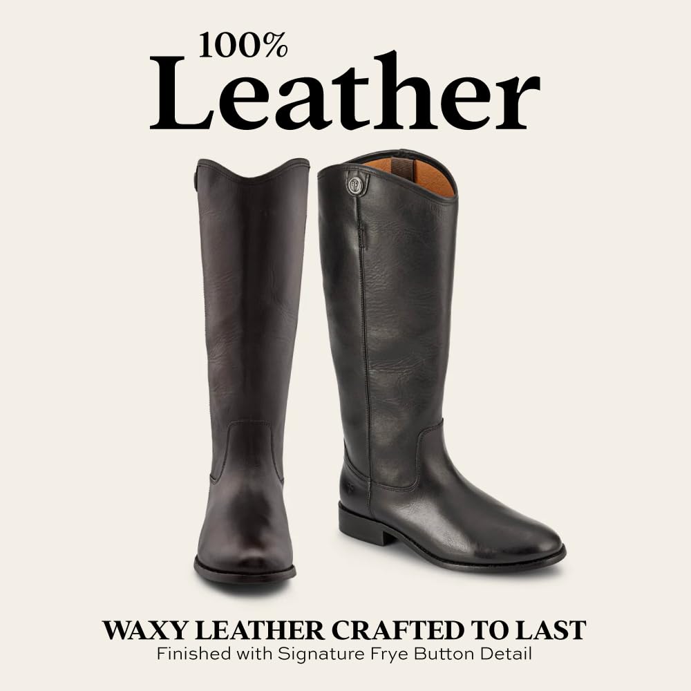 Frye Melissa Button 2 Equestrian-Inspired Tall Boots for Women Made from Hard-Wearing Vintage Leather with Antique Silver Hardware and Leather Outsole – 15 ½” Shaft Height, Black, 6