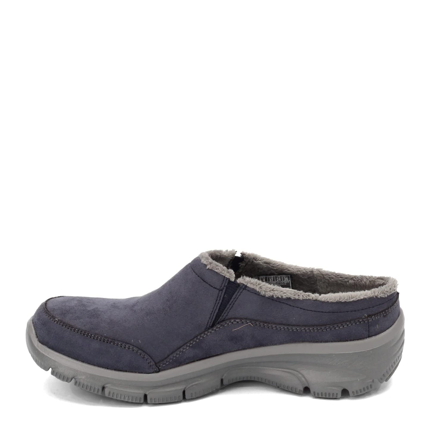 Skechers Women's Clogs - Relaxed Fit: Easy Going - Latte-Twin Gore Open Back Suede Fur Slip-On Clogs with Air Cooled Insole Mule, Navy, 9