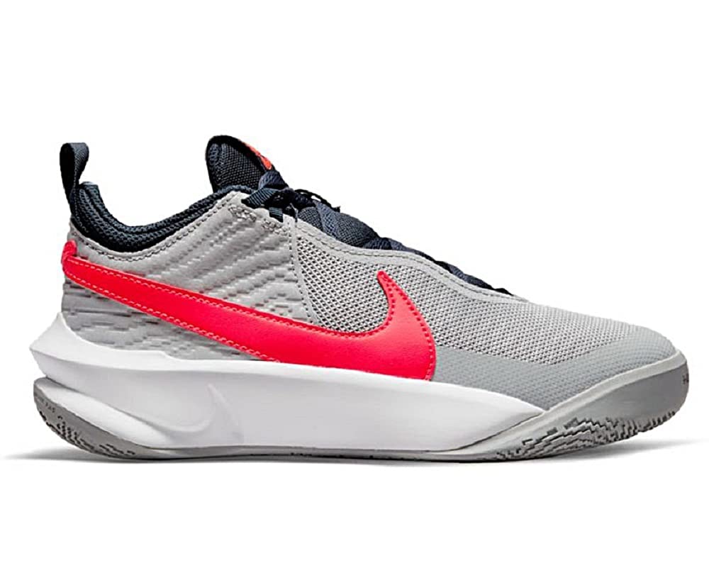 Nike Kid's Team Hustle D10 (GS) Basketball Shoe (5, Light Smoke Grey/Bright Crimson, Numeric_5)