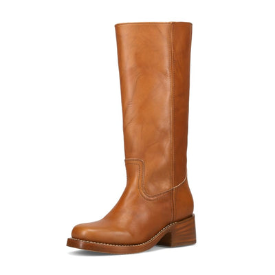 Frye Campus 14L Iconic Tall Boots for Women Crafted from Signature Montana Leather with Genuine Stitch Welt Construction and Stacked Leather Heel, Saddle - 5.5 M