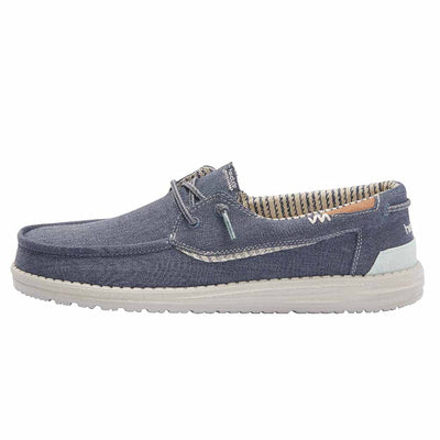 HEYDUDE Men's Welsh Chambray Sea Blue, Size 12 | Men’s Loafers | Men’s Slip On Shoes | Comfortable & Light-Weight