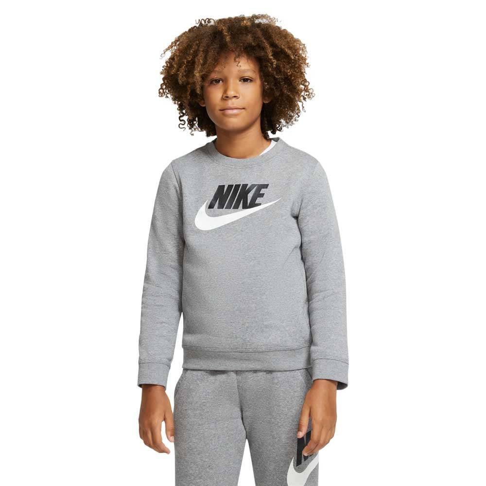 Nike Boy's Sportswear Club + HBR Crew 2 Tee (Little Kids/Big Kids) Black LG (14-16 Big Kids)