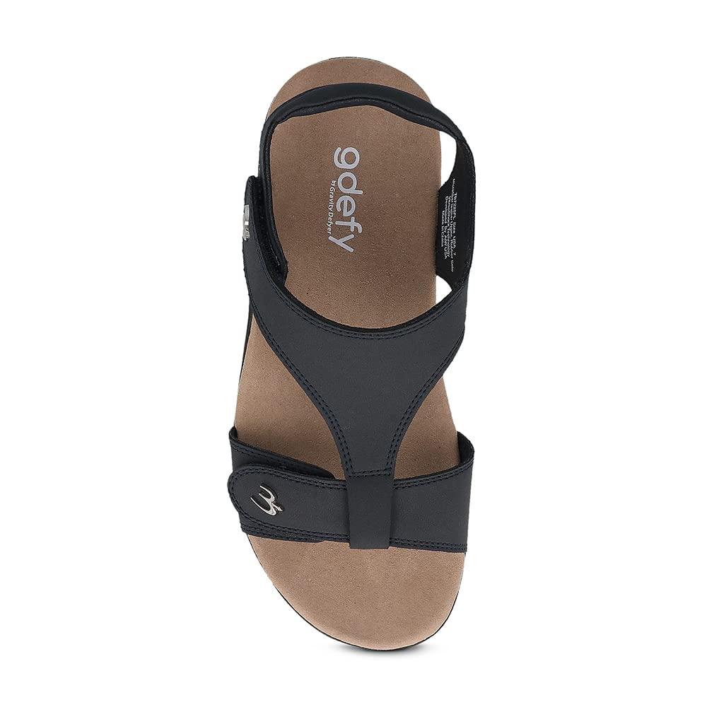 Gravity Defyer Women's GDEFY Dyvor Leather Fashion Slides 11M - VersoShock Orthotic Recovery Outdoor Sandals Black