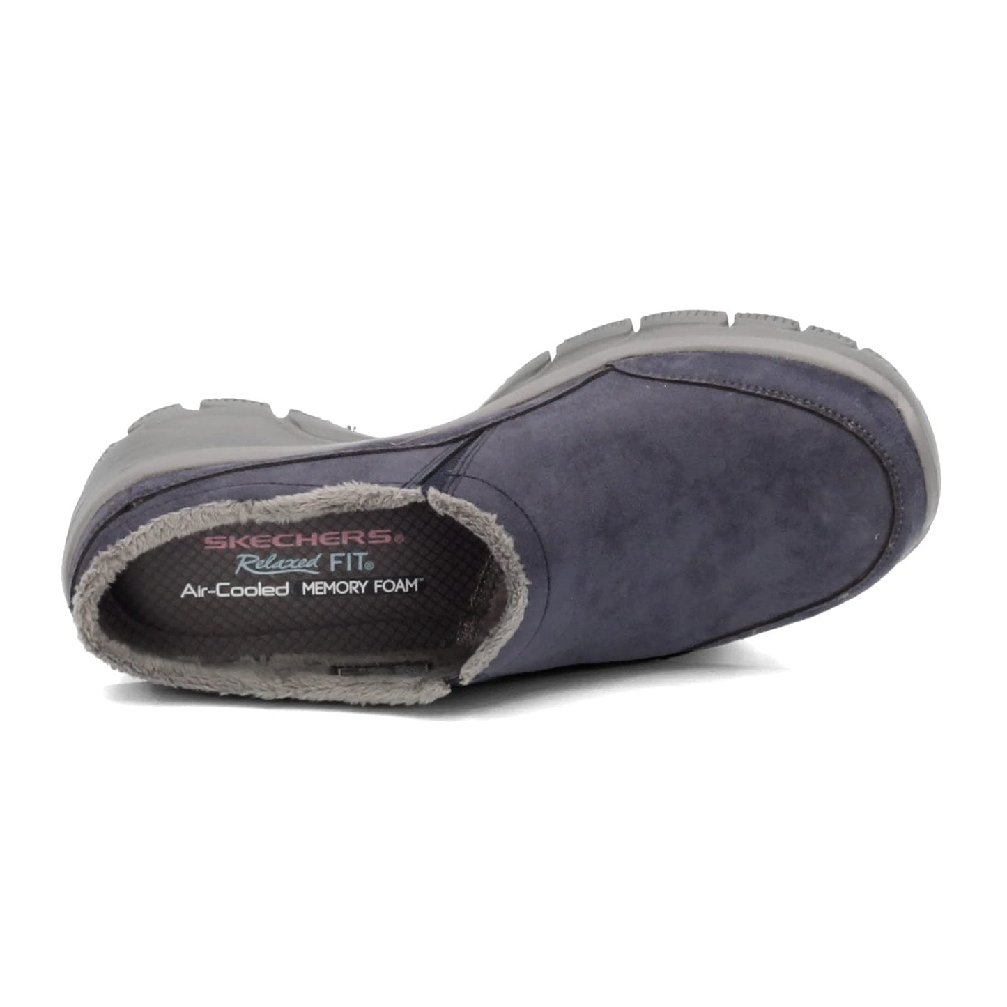 Skechers Women's Clogs - Relaxed Fit: Easy Going - Latte-Twin Gore Open Back Suede Fur Slip-On Clogs with Air Cooled Insole Mule, Navy, 9
