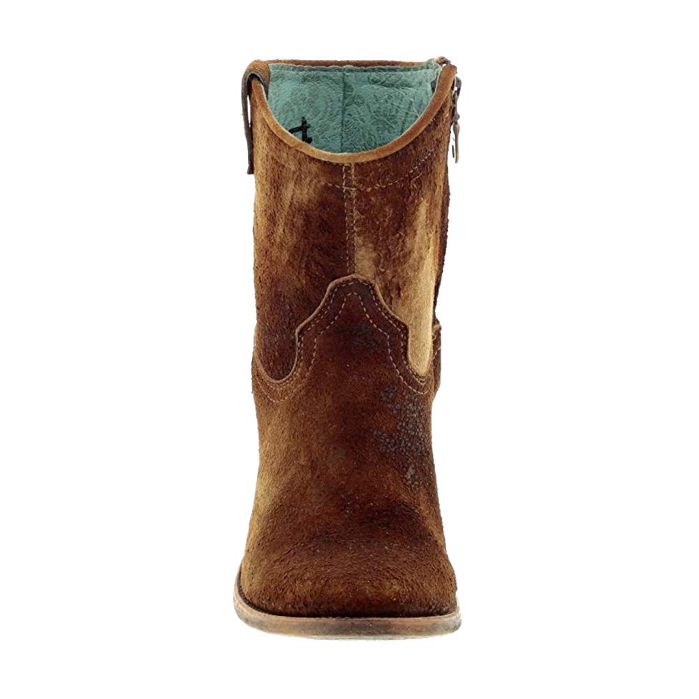 Corral Boots Women's Chocolate Tan Handcrafted Western Boots | Round Toe Ankle Boots with Lamb Leather and Side Zipper Design