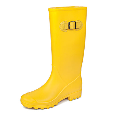 DKSUKO Rain Boots for Women Waterproof Elastic Wellington Boots (7 B (M) US, Yellow)
