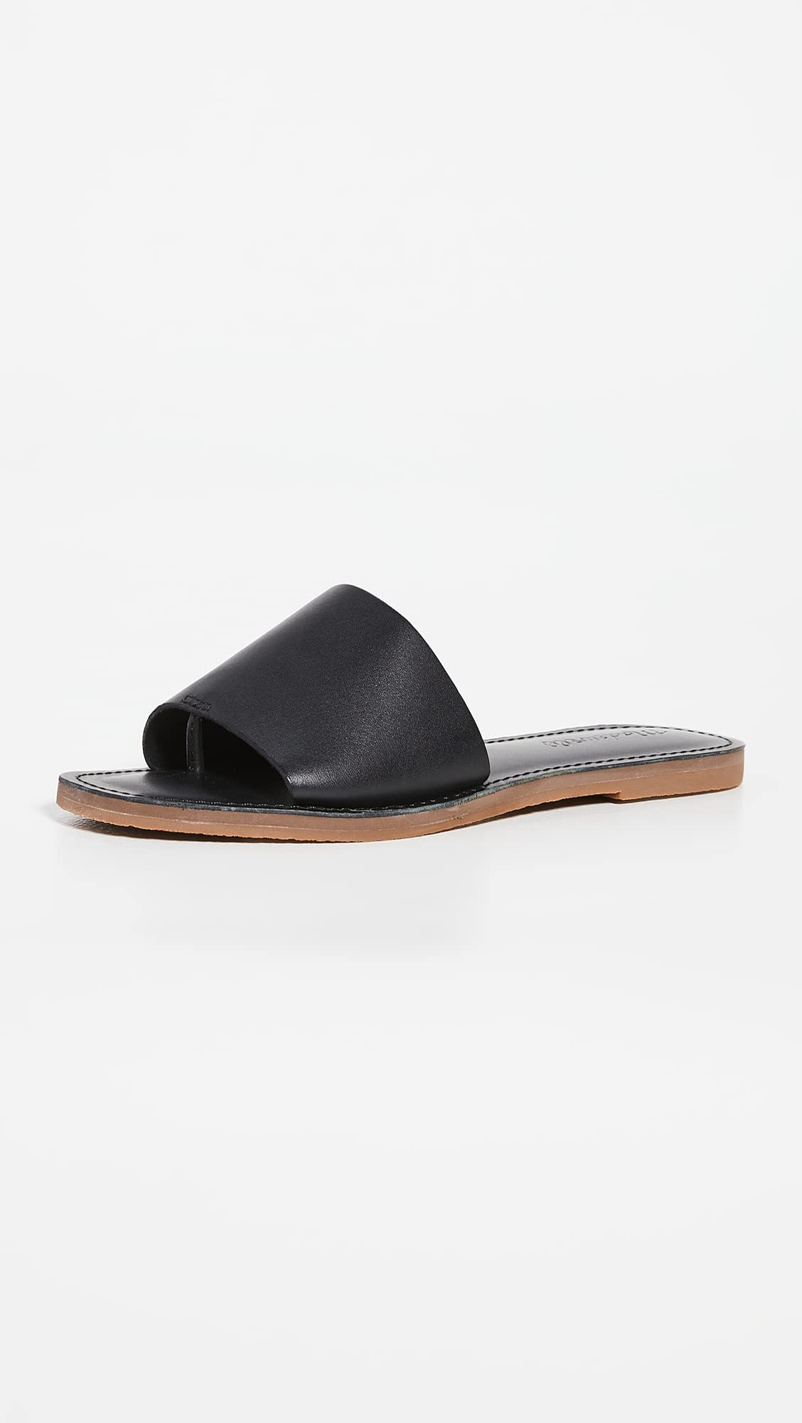 Madewell The Boardwalk Post Slide Sandal in Leather True Black 5 M