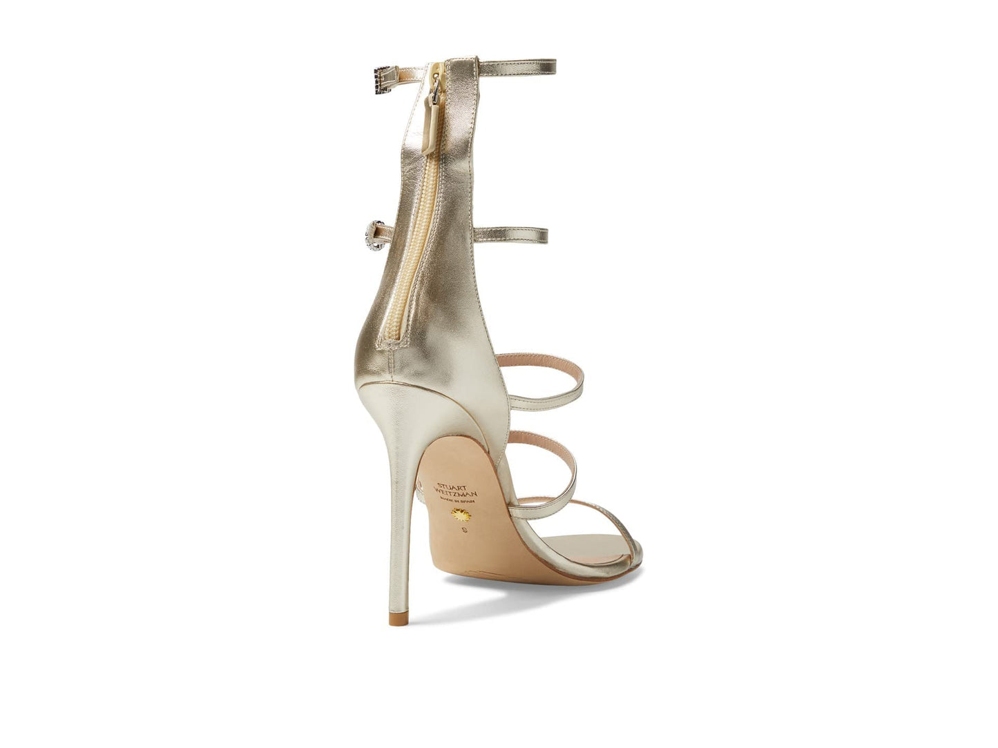 Stuart Weitzman Nudist Crystal Geo Buckle 100 Sandal Platino 8.5 B