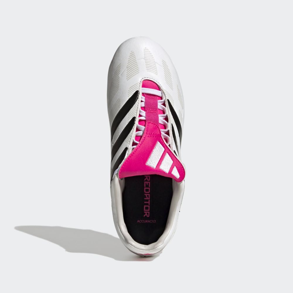 adidas Predator Precision.3 Youth Firm Ground Soccer Shoes - Fold-over Tongue, Soft Leather Forefoot, Firm Ground Outsole, Lightweight Synthetic Upper (White/Black/Pink, US Footwear Size System, Big Kid, Numeric, Medium, 4.5)