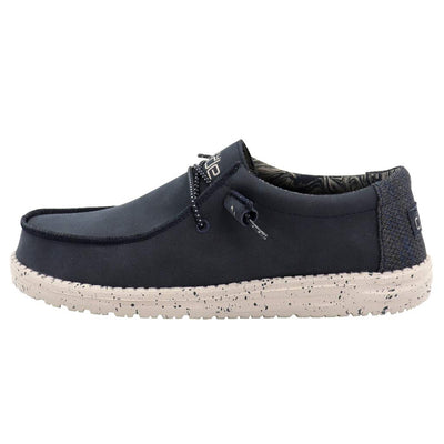 Hey Dude Men's Wally Recycled Leather Navy Size 11 | Men’s Shoes | Men's Lace Up Loafers | Comfortable & Light-Weight