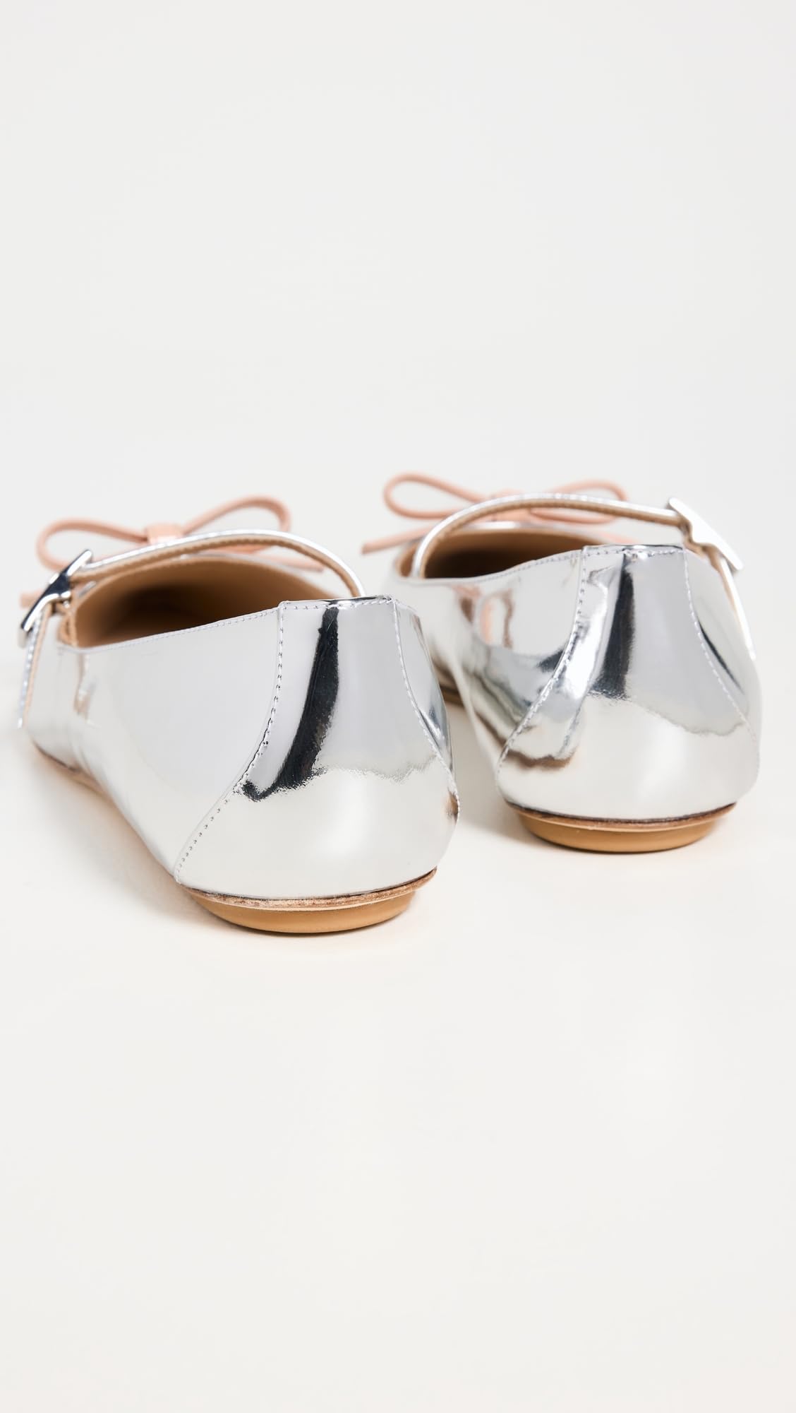 Stuart Weitzman Women's Felicity Bow Mary Jane Flats, Silver/Poudre, 9.5 Medium US