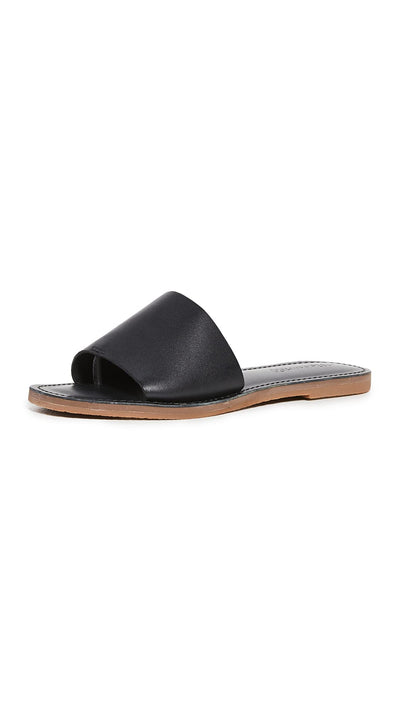 Madewell The Boardwalk Post Slide Sandal in Leather True Black 5 M